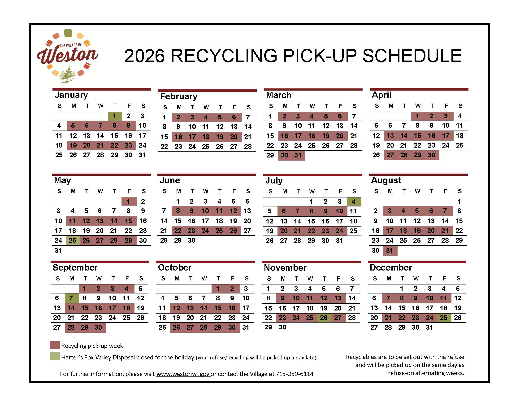 2026 RECYCLING SCHEDULE