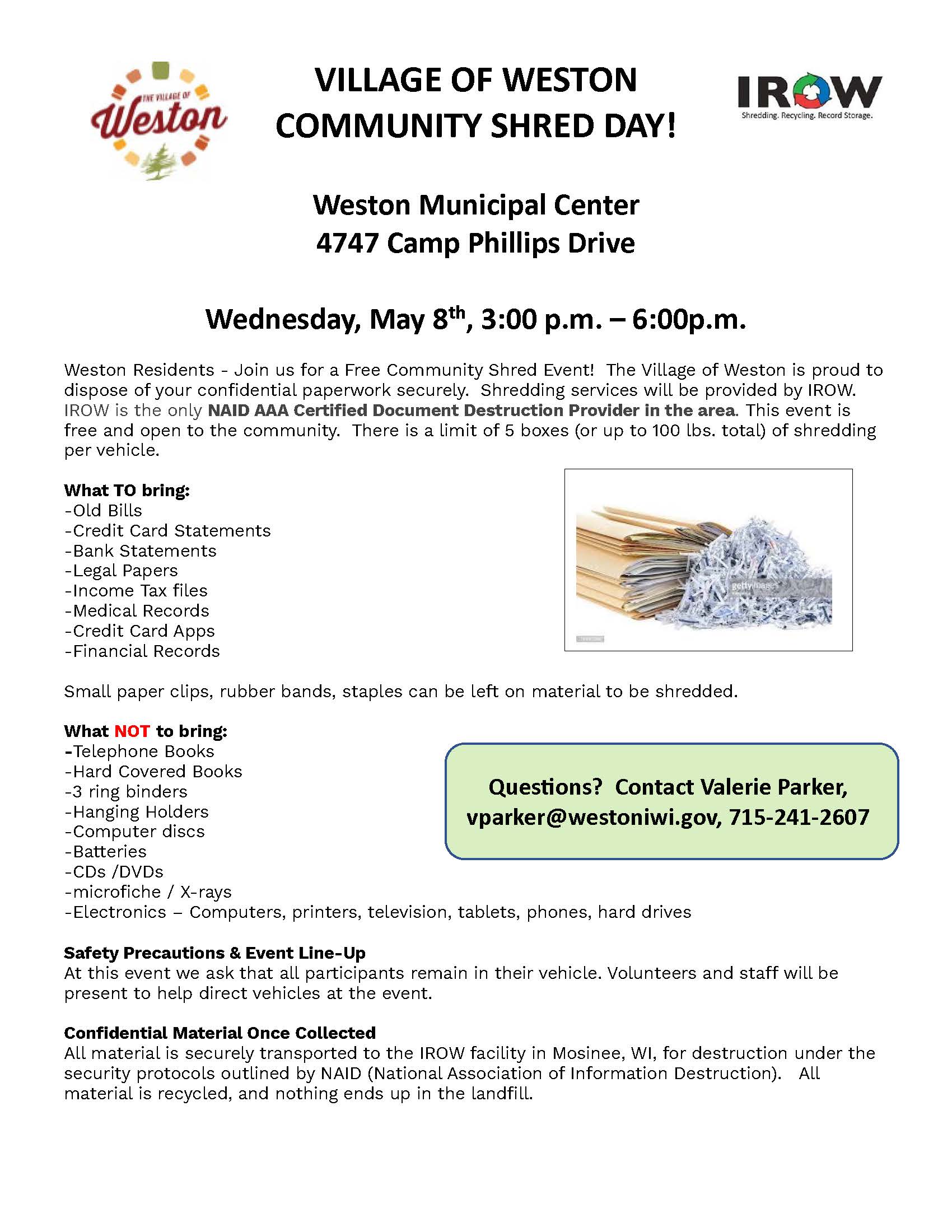 May 8, 2024 Community Paper Shred Day Event