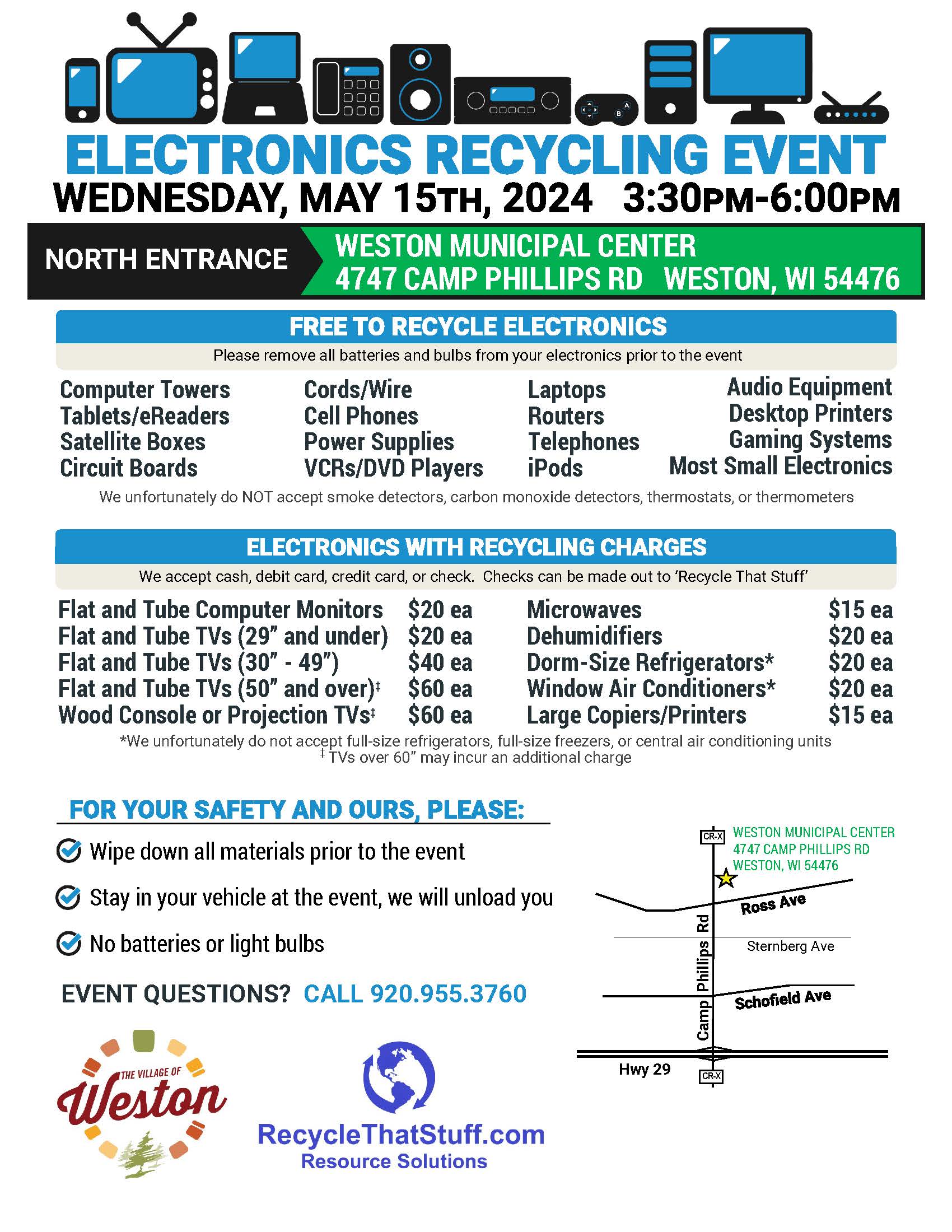 May 15, 2024 Electronics Recycling Event Flyer