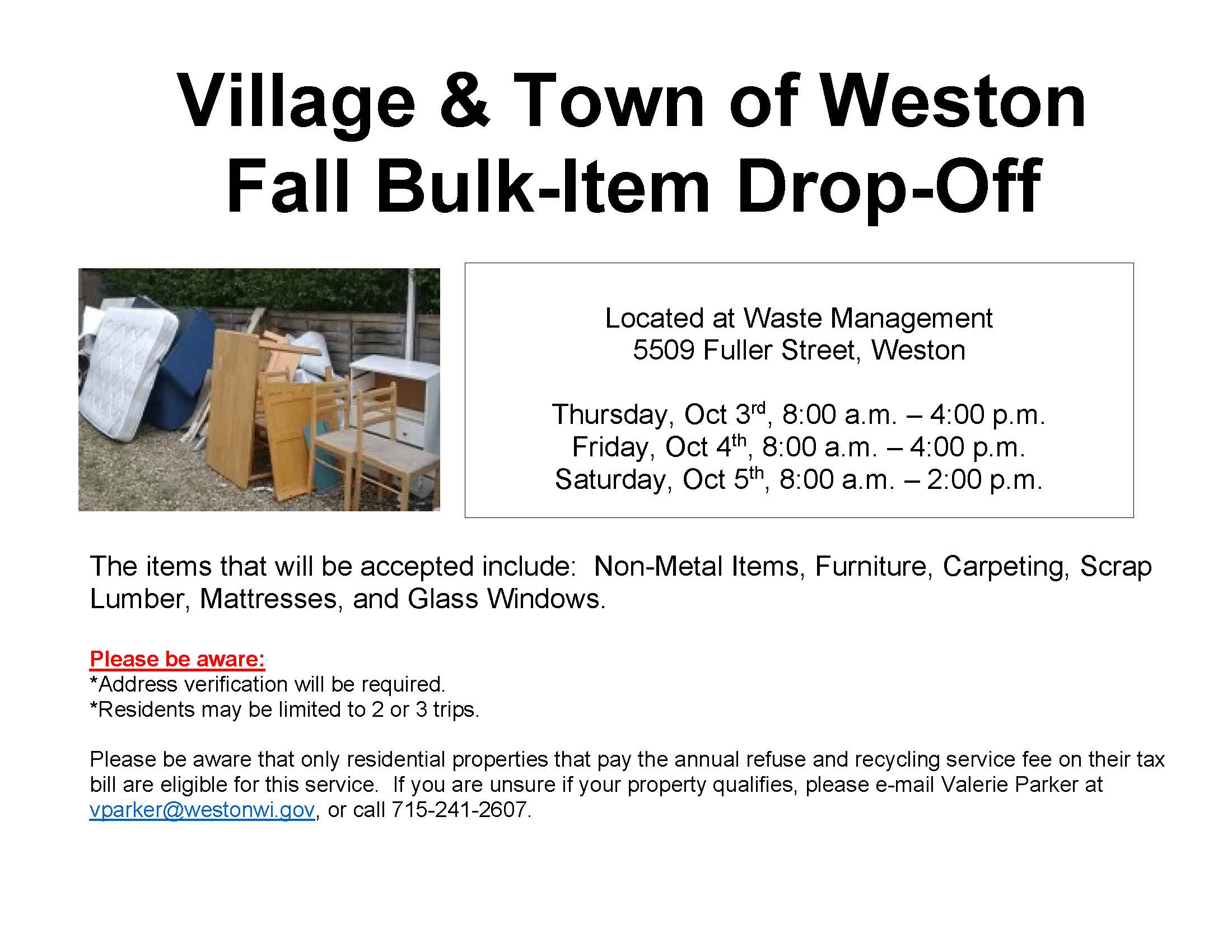 Oct 3-5, 2024 Fall Bulk-Item Drop-Off Flyer