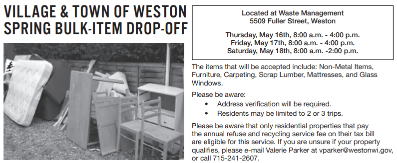 Village & Town of Weston Spring Bulk-Item Drop-Off