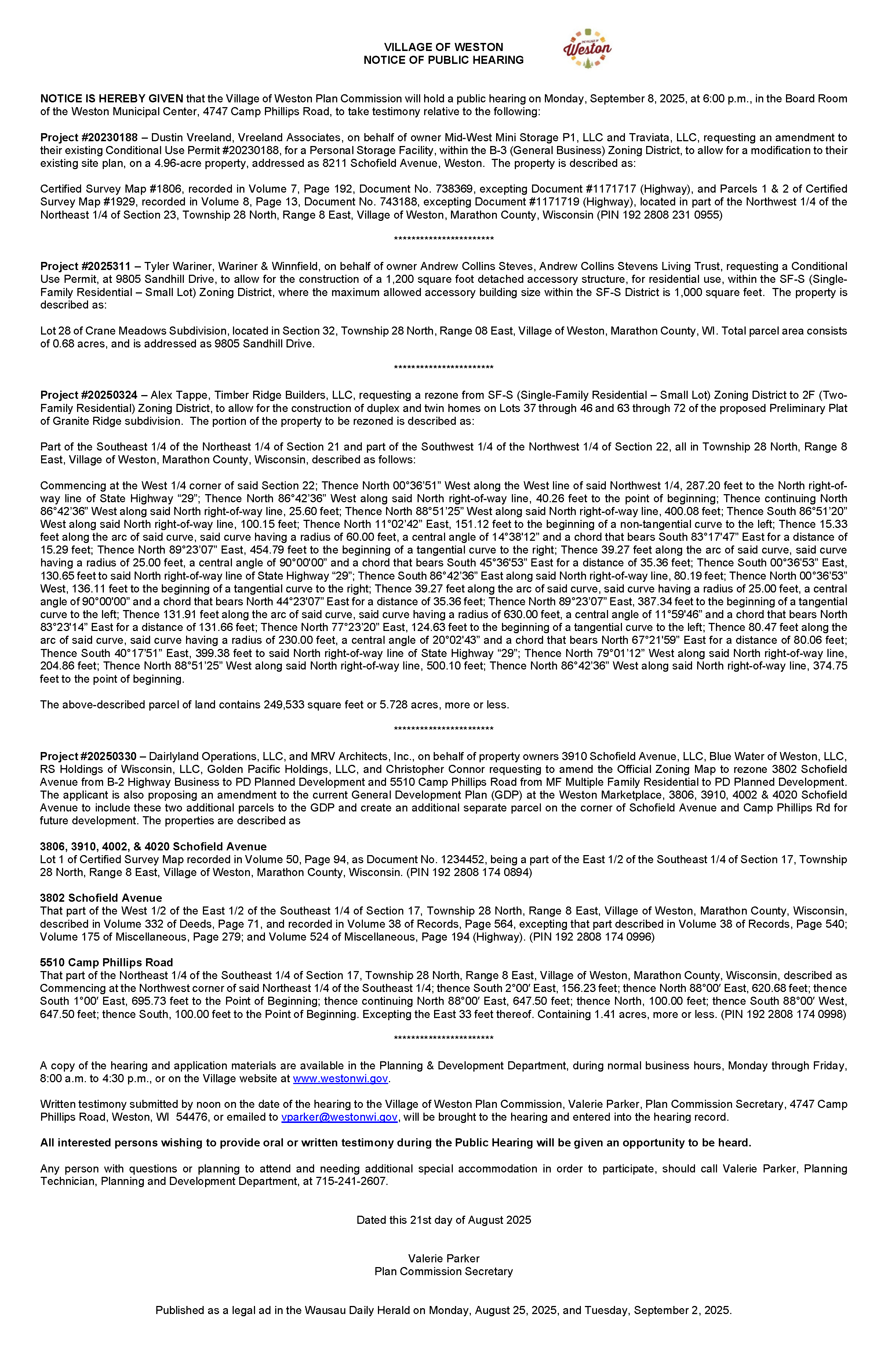 250908 Hearing Notice Village - PC CUP_Rezone_Website
