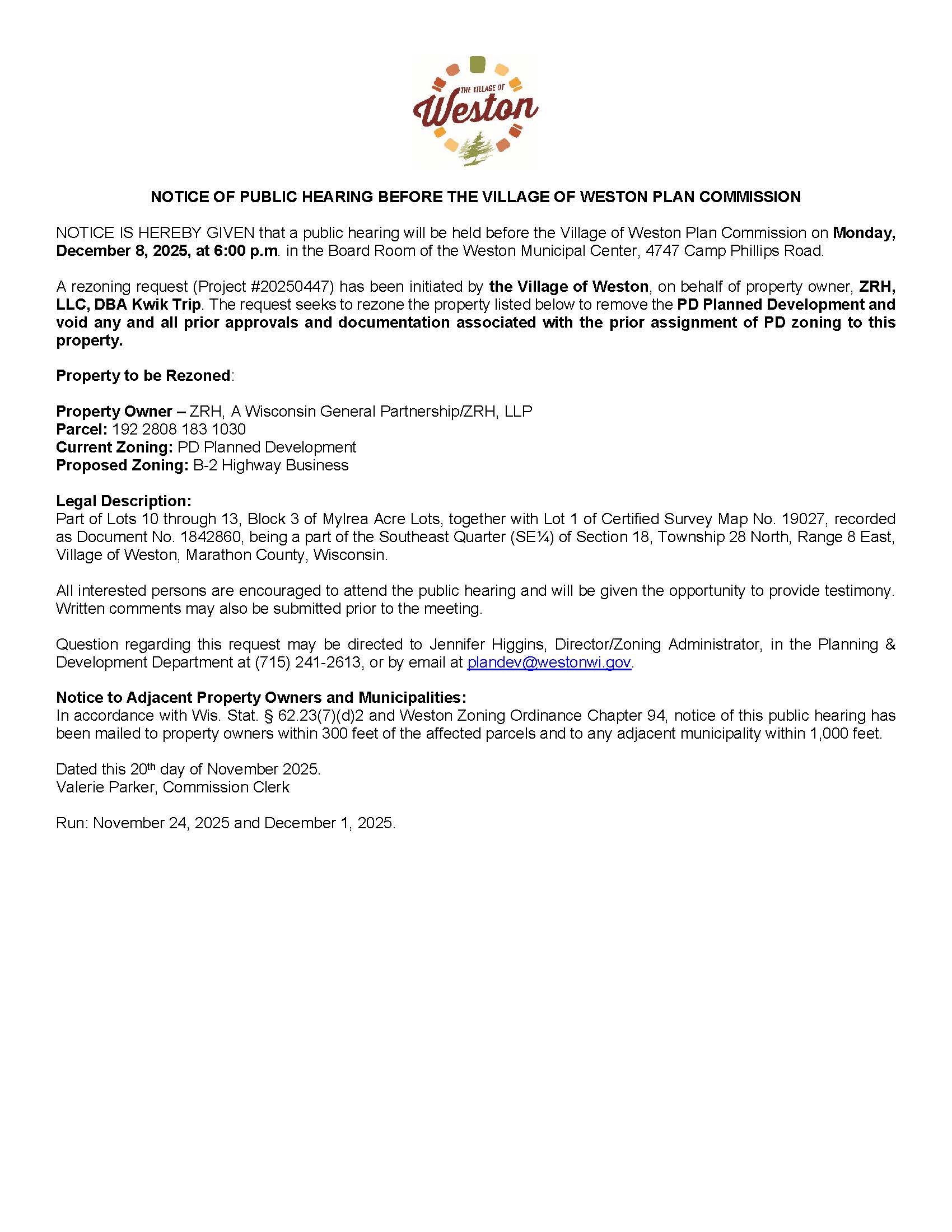 251208 Hearing Notice Village - Website and residents