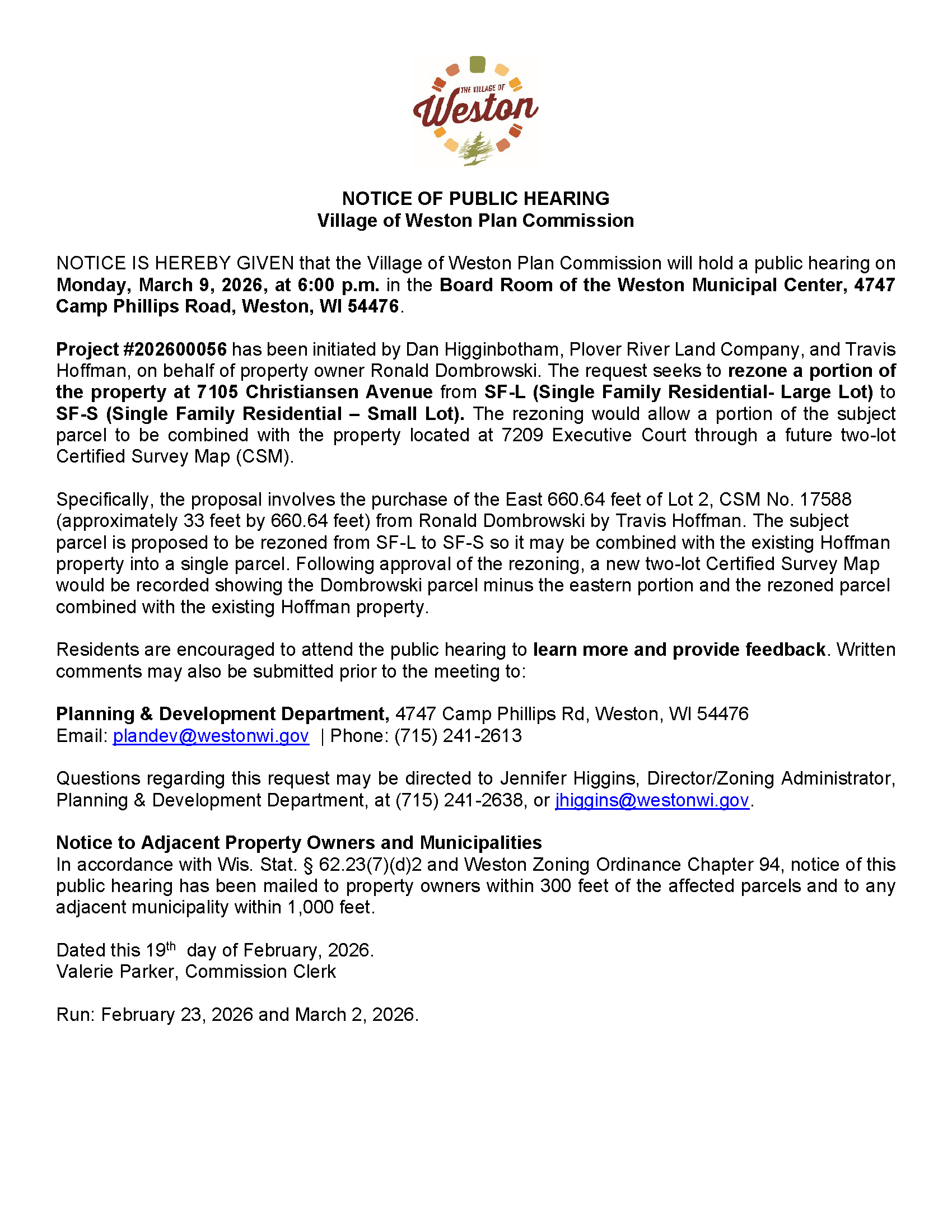 251208 Hoffman - Hearing Notice Village - Website and residents