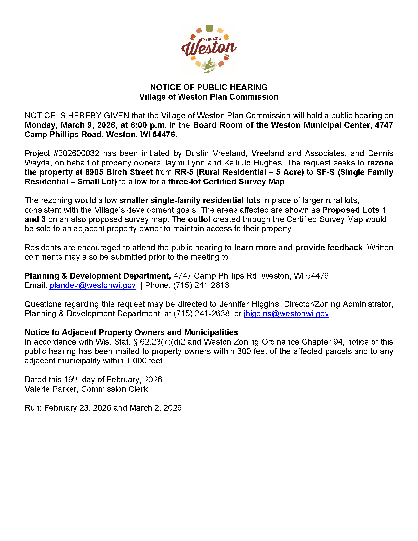 251208 Wayda - Hearing Notice Village - Website and residents